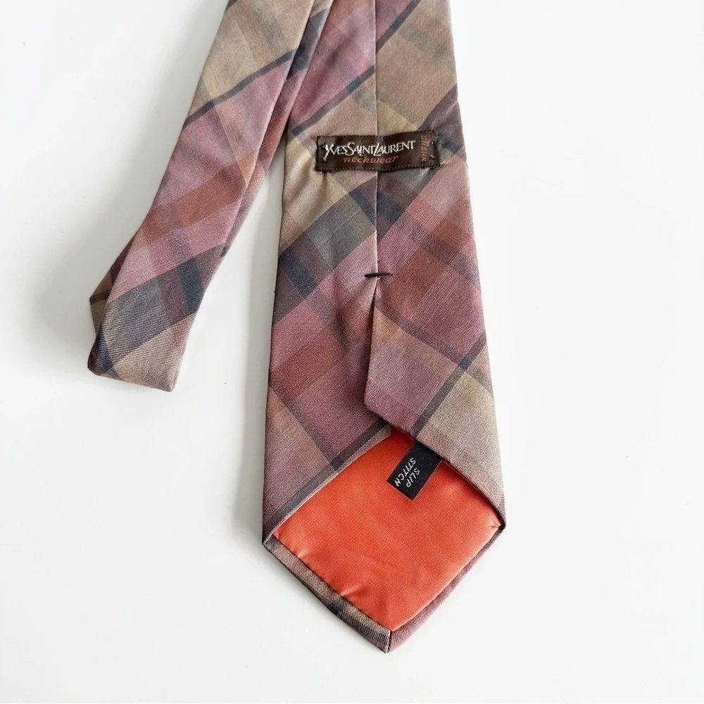 YSL Yves Saint Laurent Men’s vintage tie plaid silk